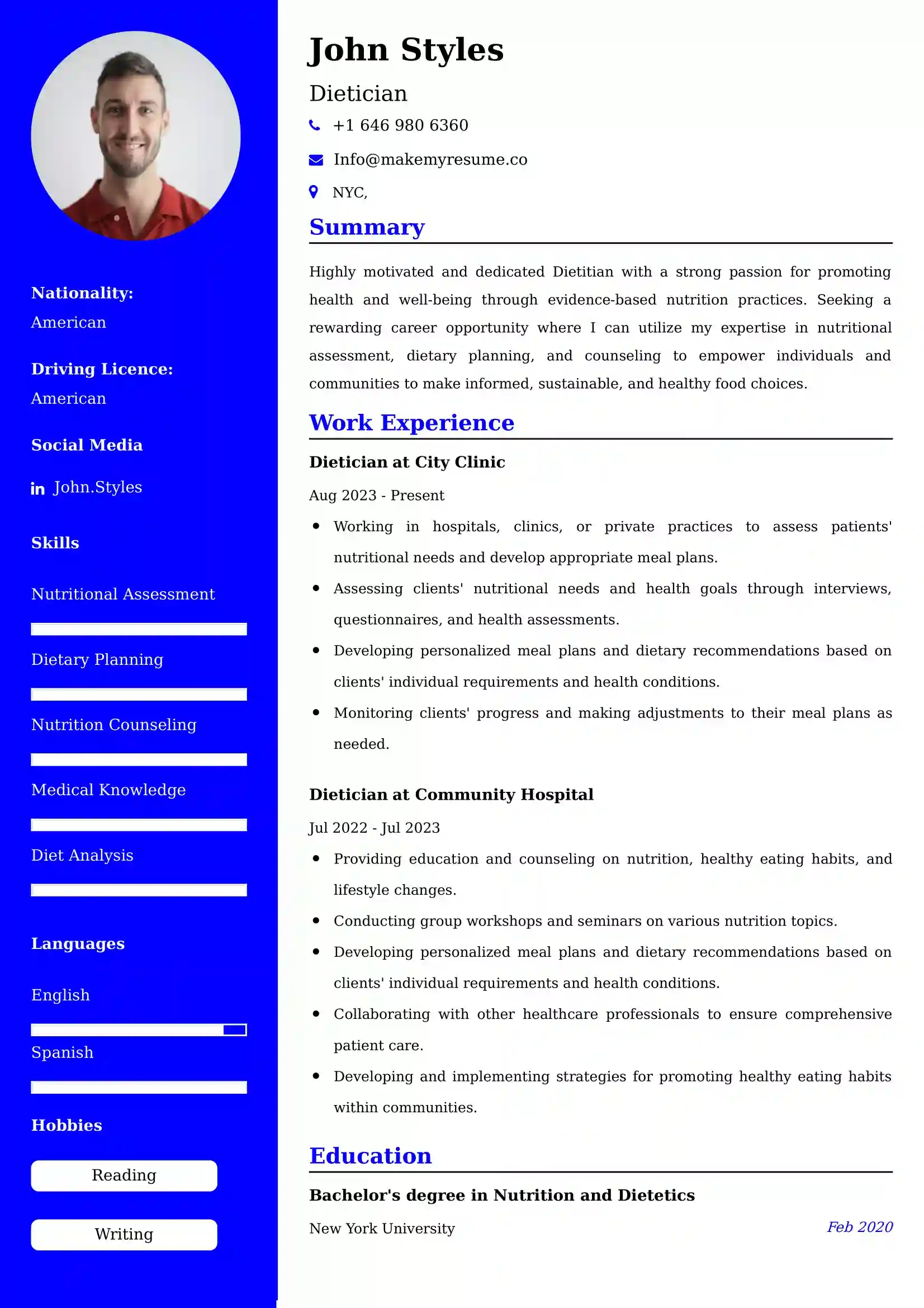 Dietician Resume Examples for UAE