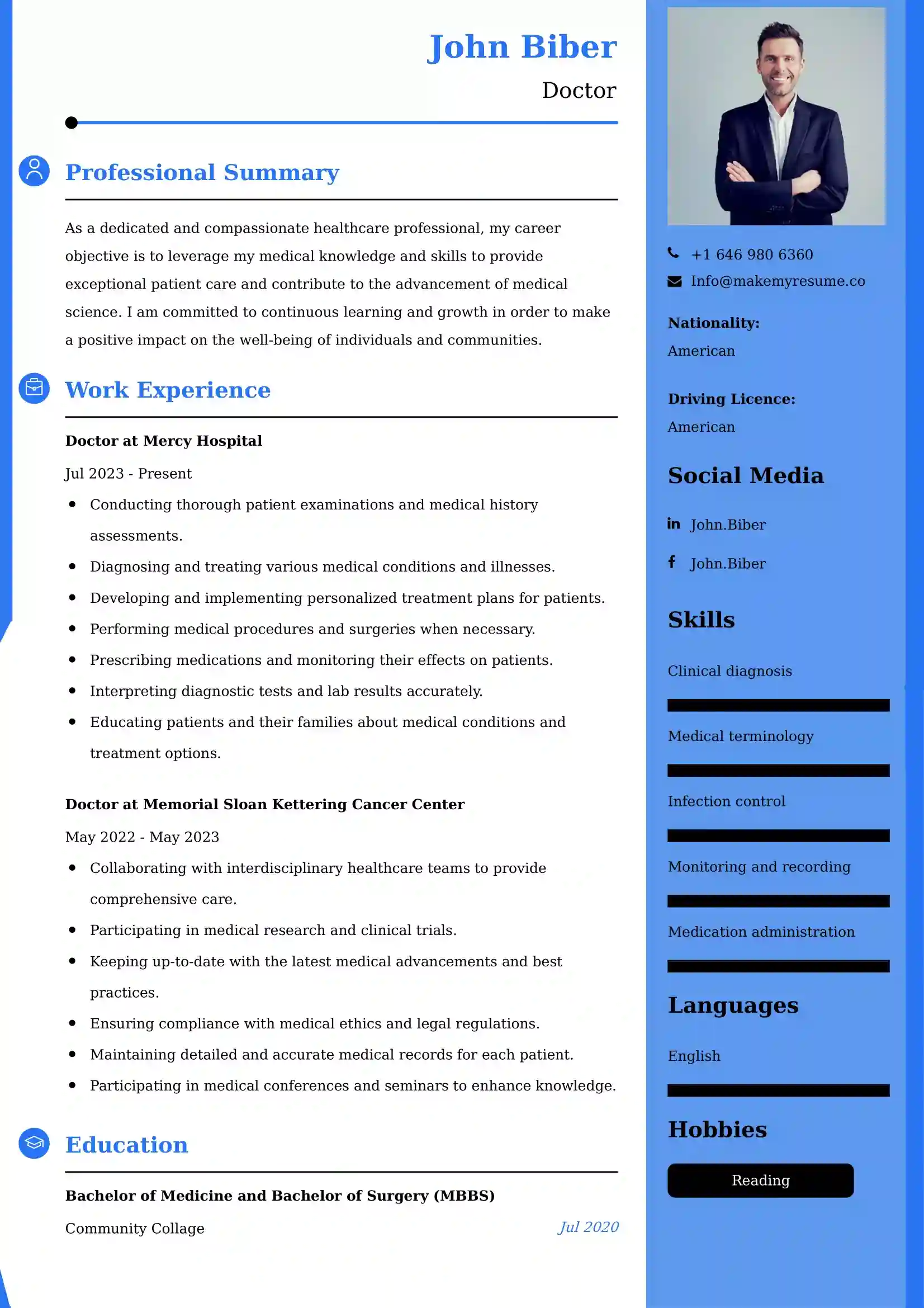 Doctor Resume Examples for UAE