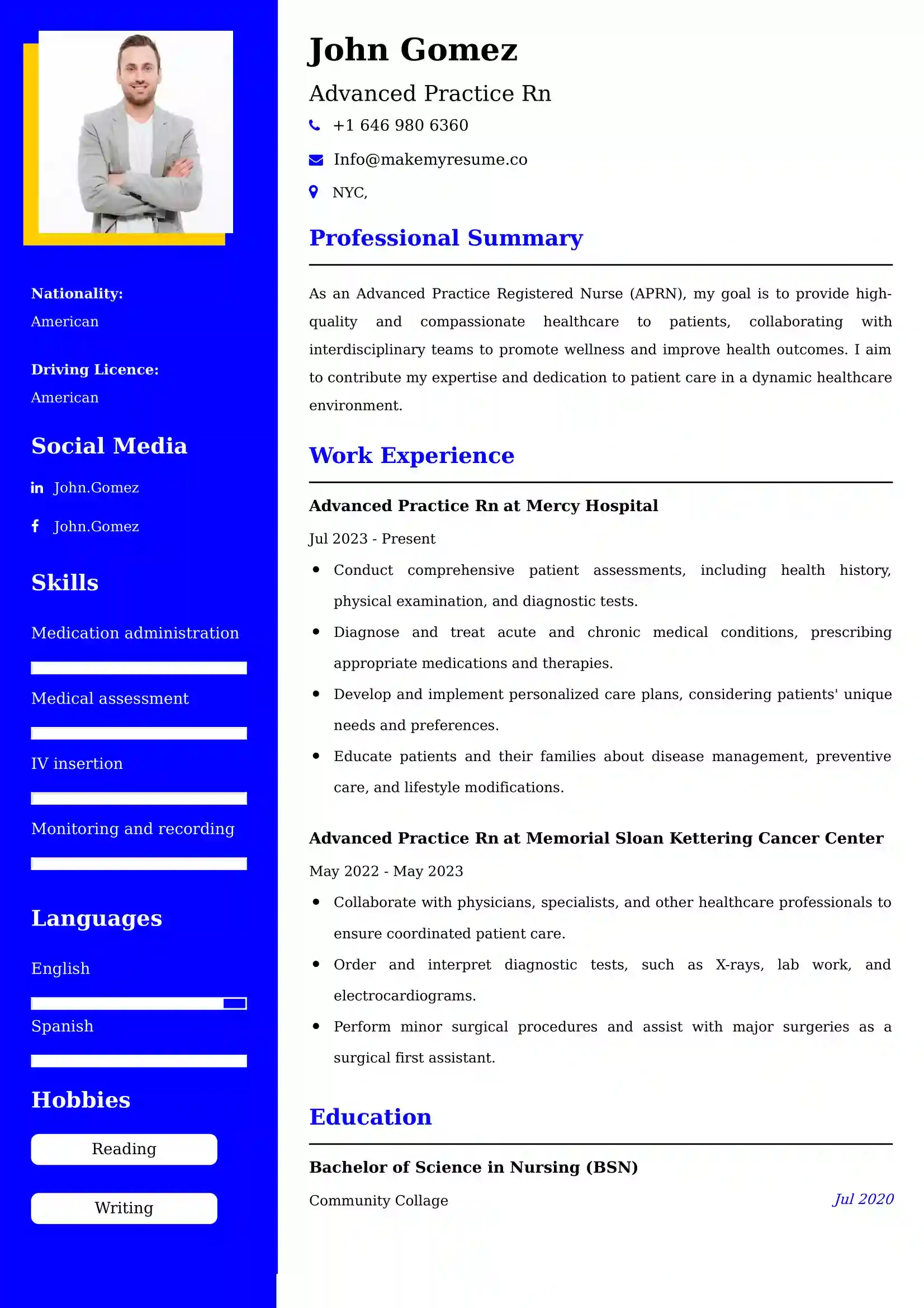 Advanced Practice Rn Resume Examples for UAE