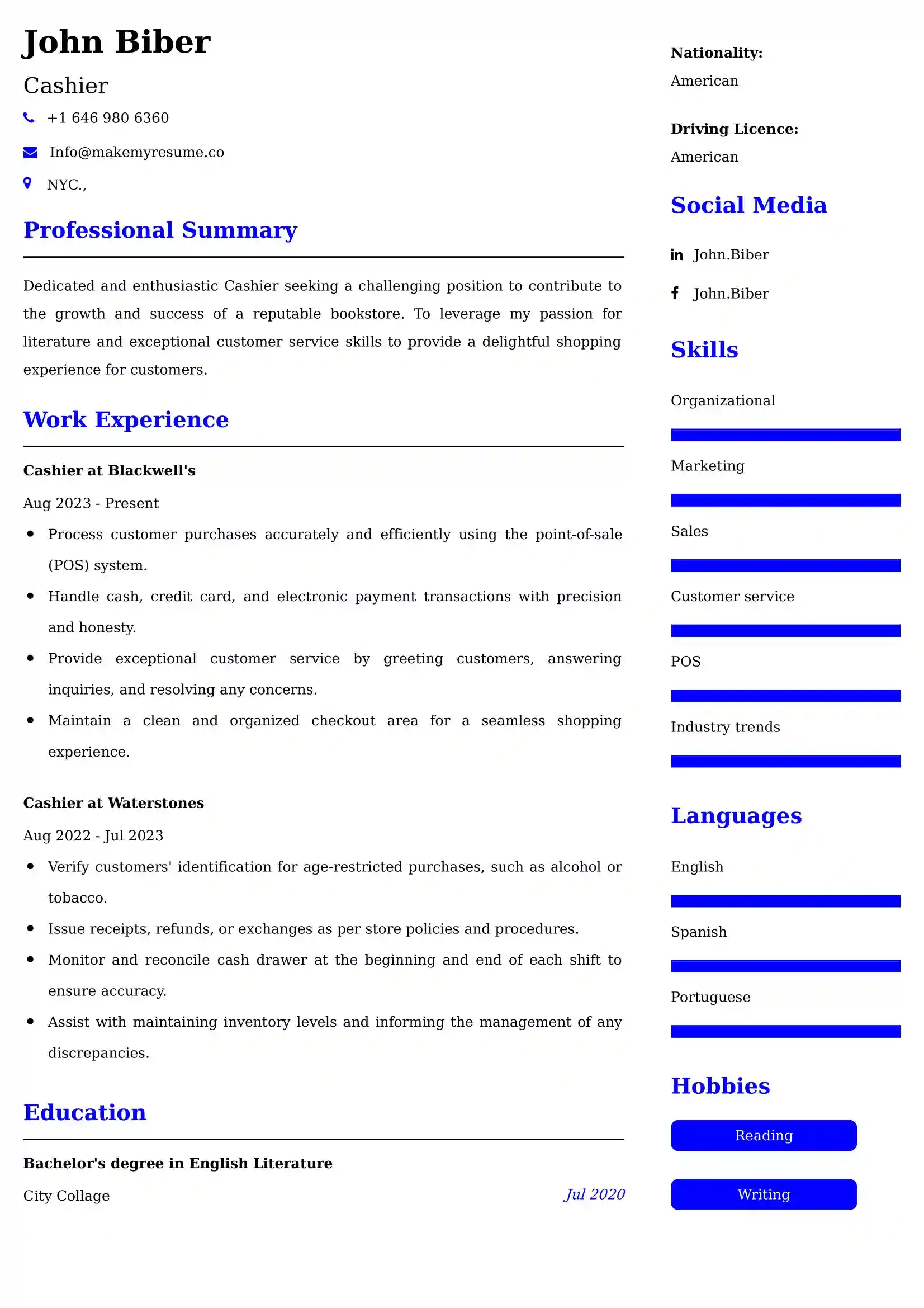 Cashier Resume Examples for UAE