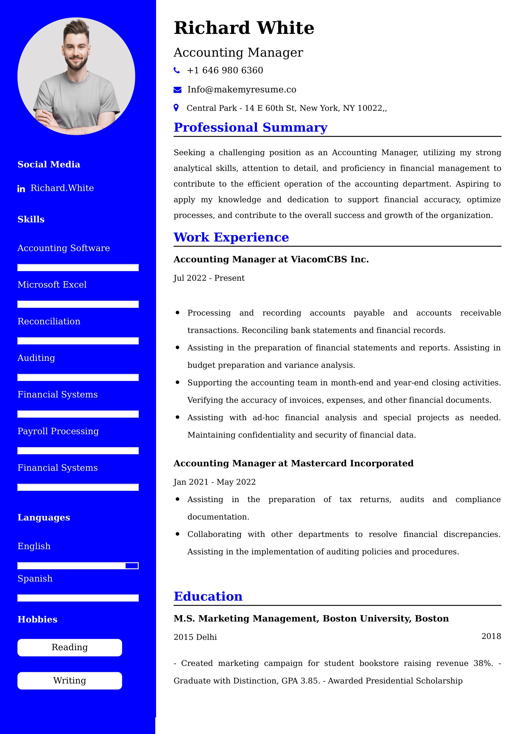 Accounting Manager Resume Examples for UAE