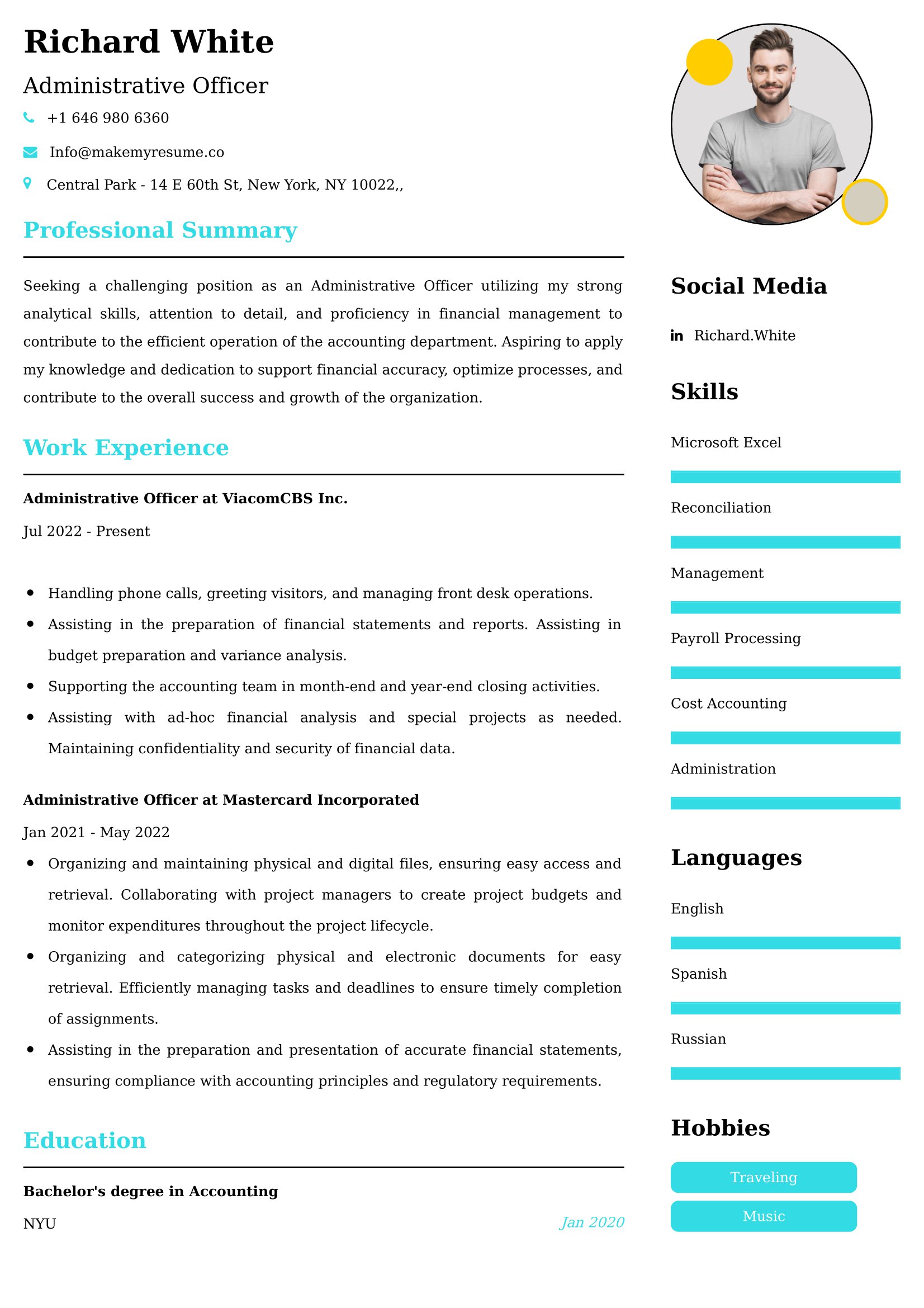 Administrative Officer Resume Examples for UAE