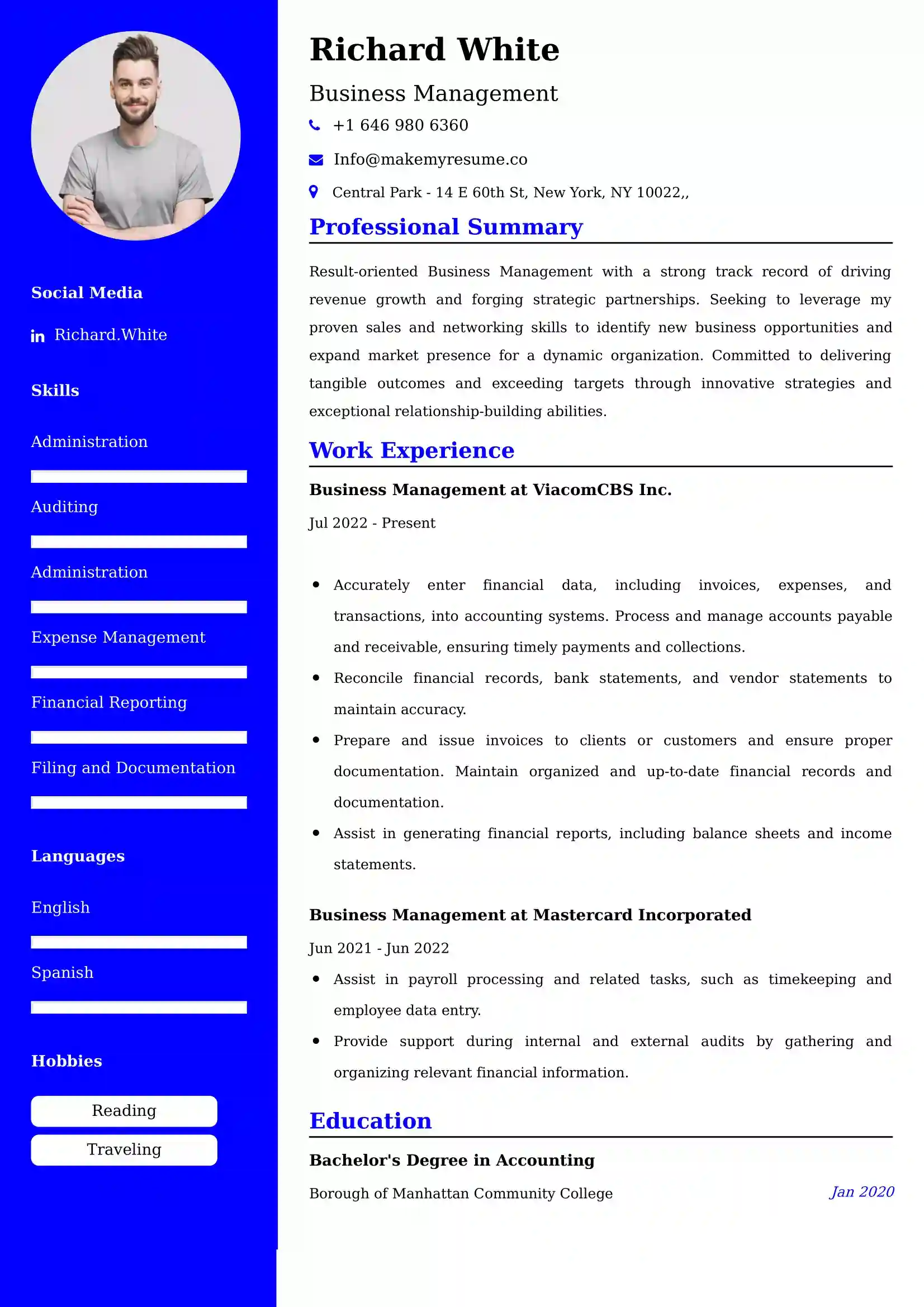 Business Management Resume Examples for UAE