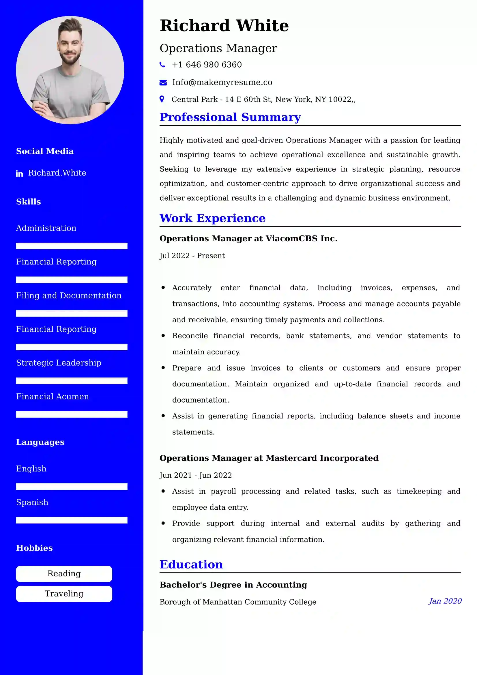 Operations Manager Resume Examples for UAE