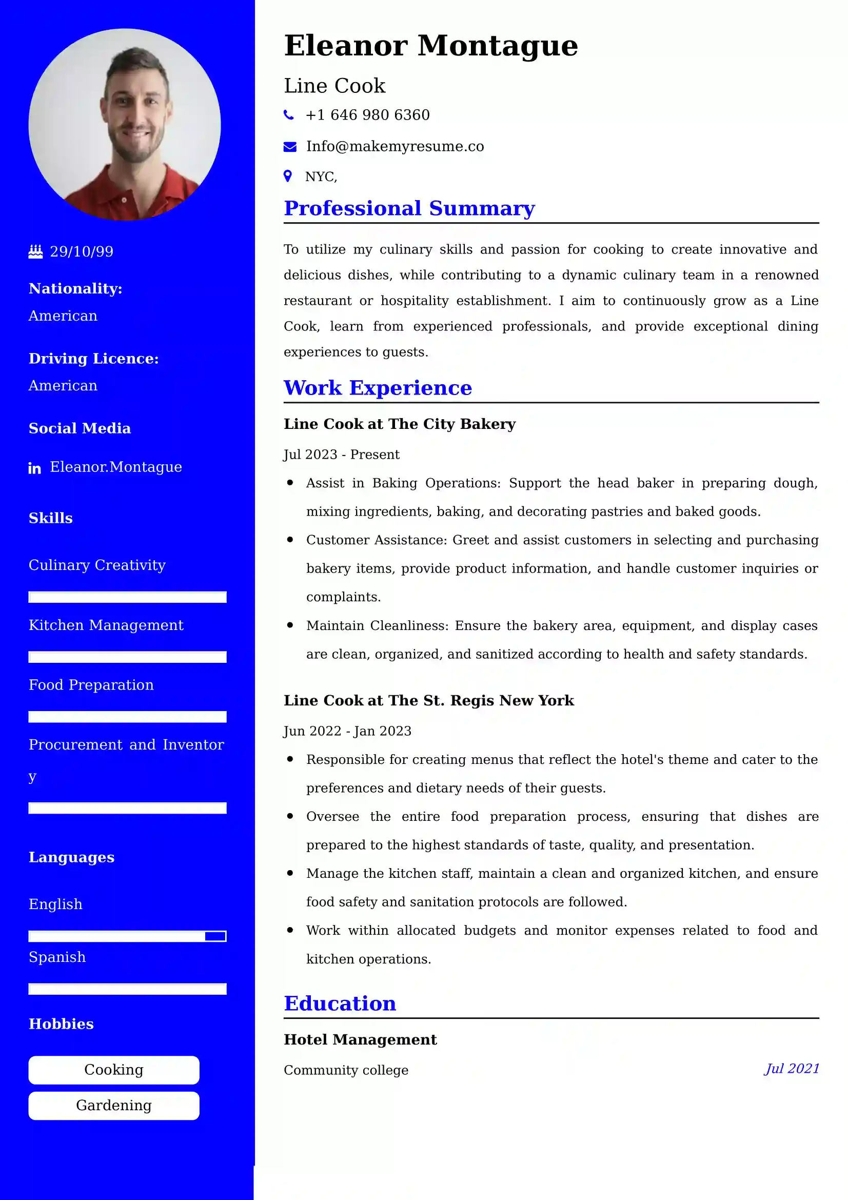 Line Cook Resume Examples for UAE