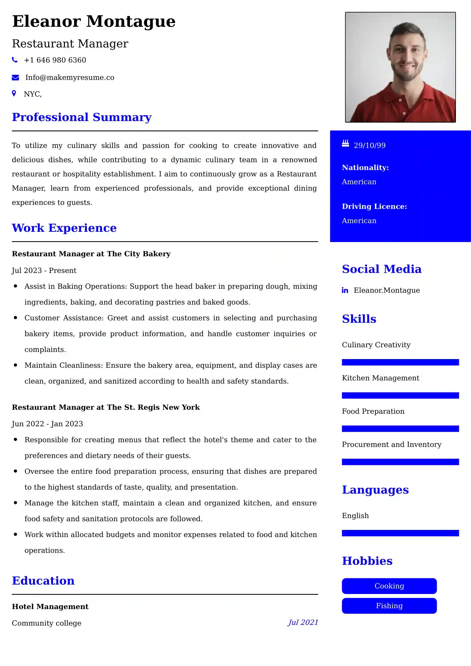 Restaurant Manager Resume Examples for UAE
