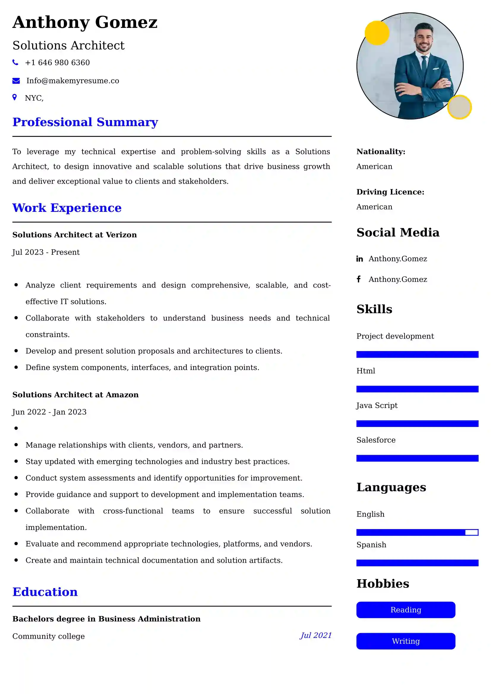 Solutions Architect Resume Examples for UAE