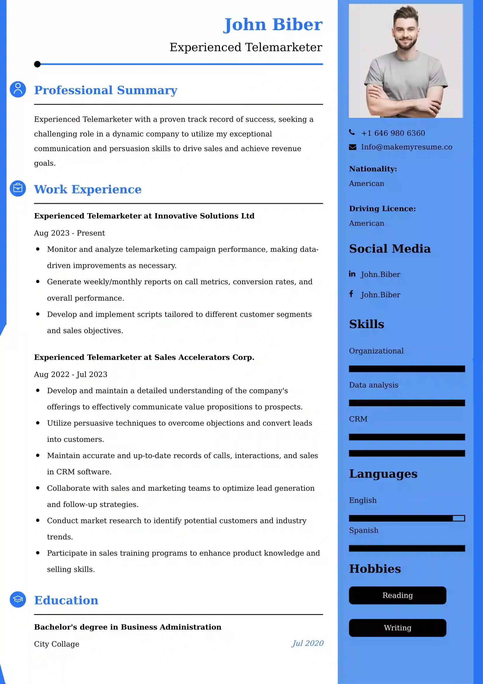 Experienced Telemarketer Resume Examples for UAE