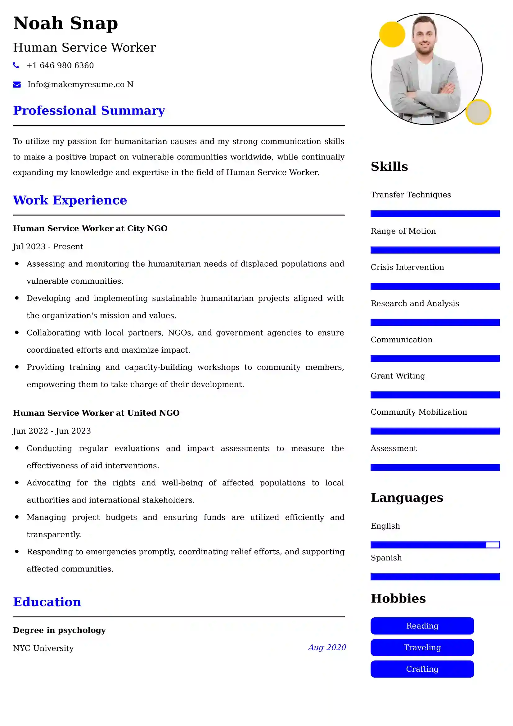 Human Service Worker Resume Examples for UAE