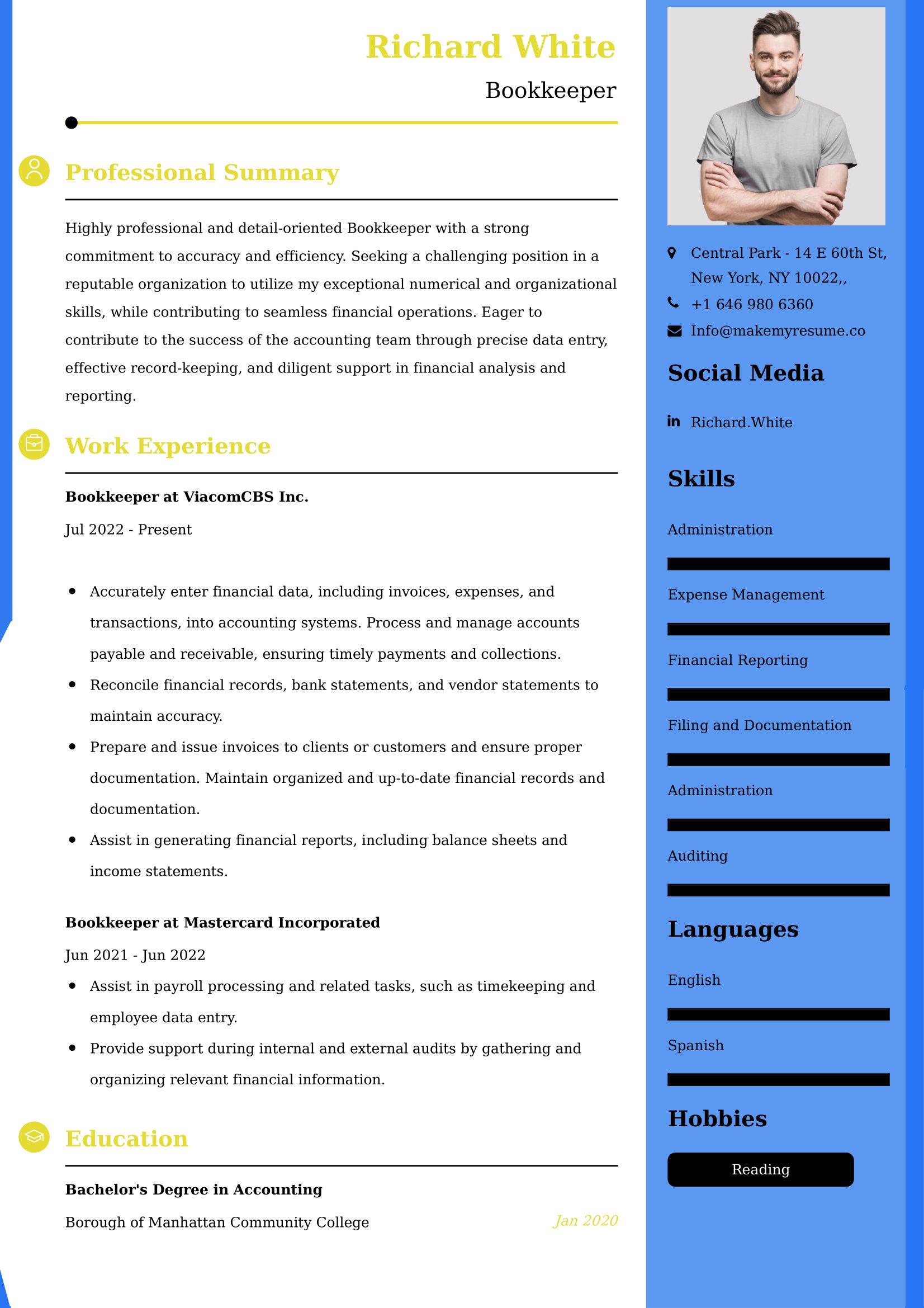 Bookkeeper Resume Examples for UAE
