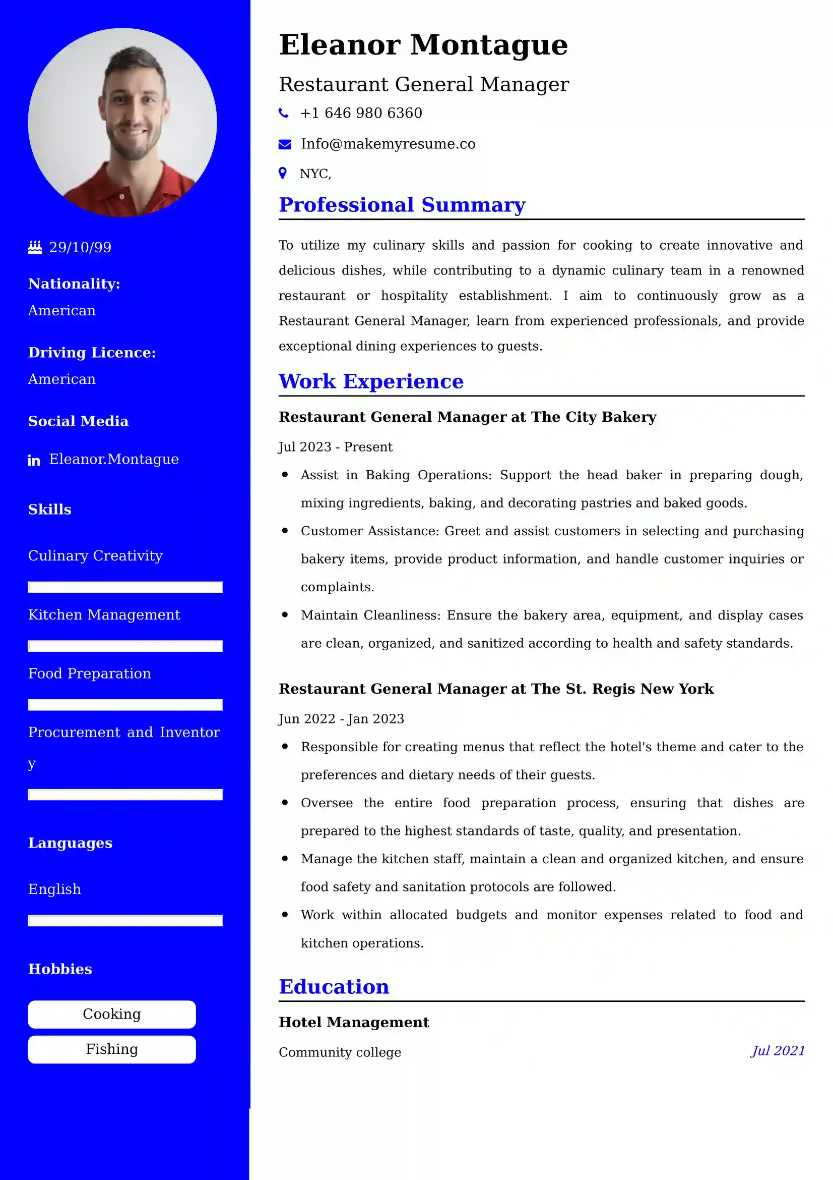 Restaurant General Manager Resume Examples for UAE