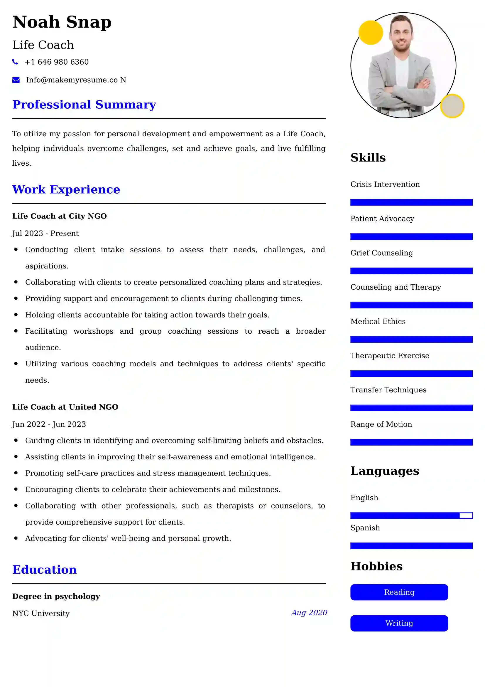 Life Coach Resume Examples for UAE