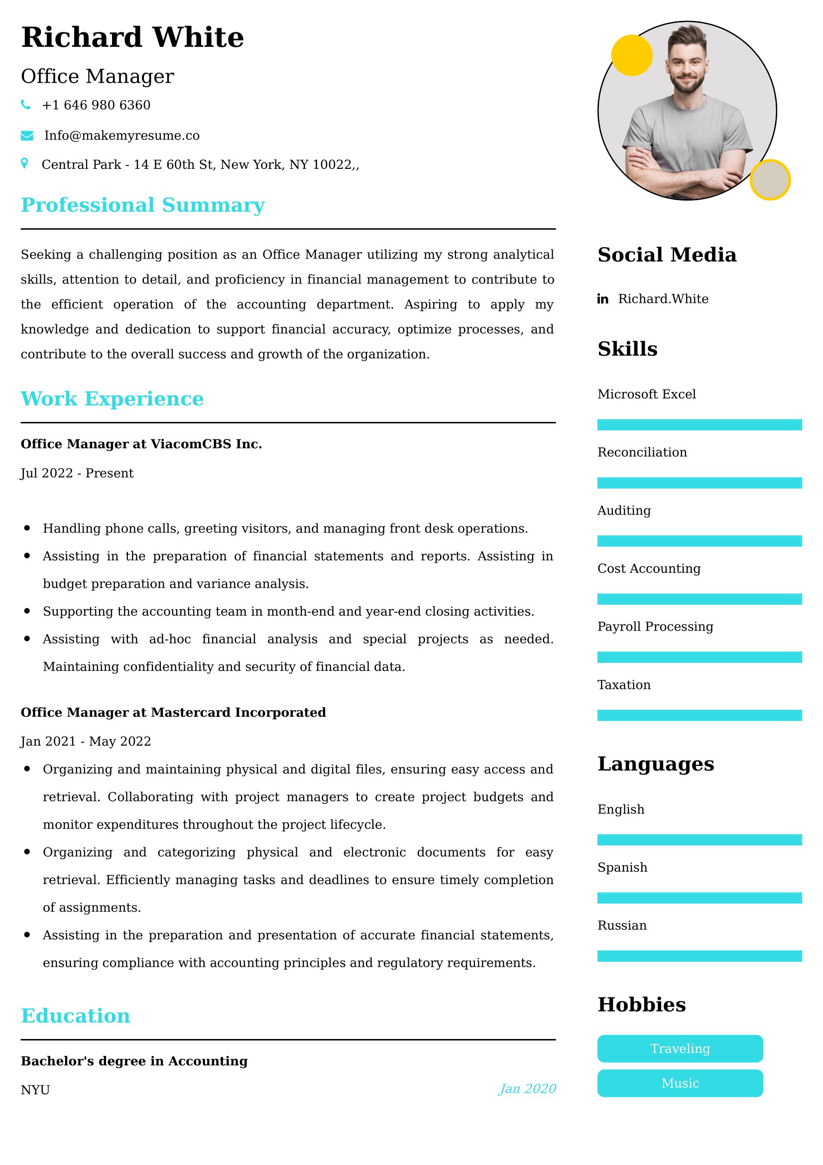 Office Manager Resume Examples for UAE