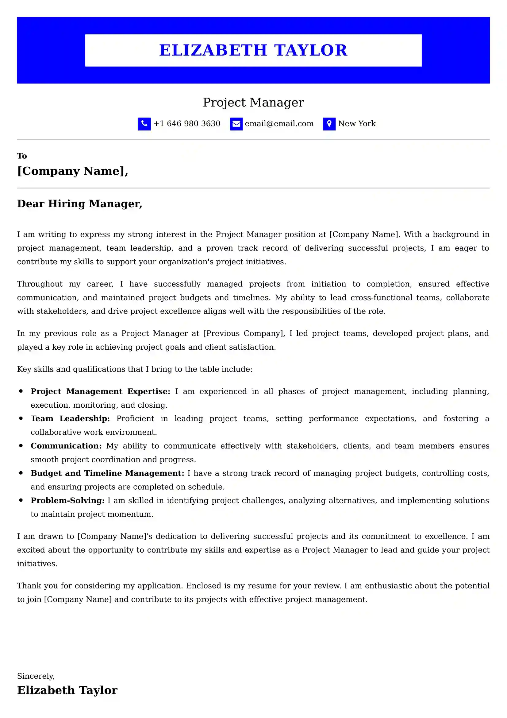 Project Manager Cover Letter Examples for UAE 
