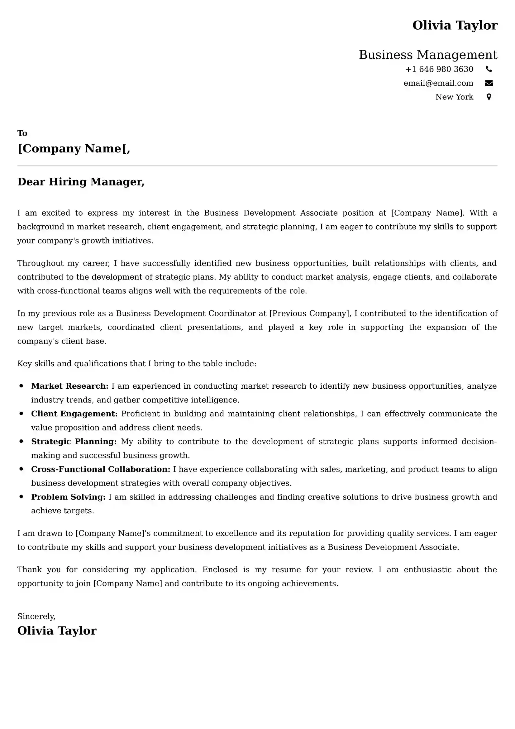 Business Management Cover Letter Examples for UAE 