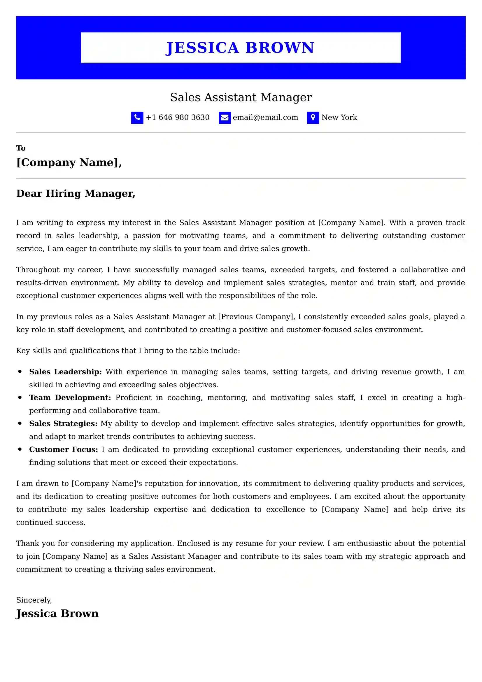 Sales Assistant Manager Cover Letter Examples for UAE 