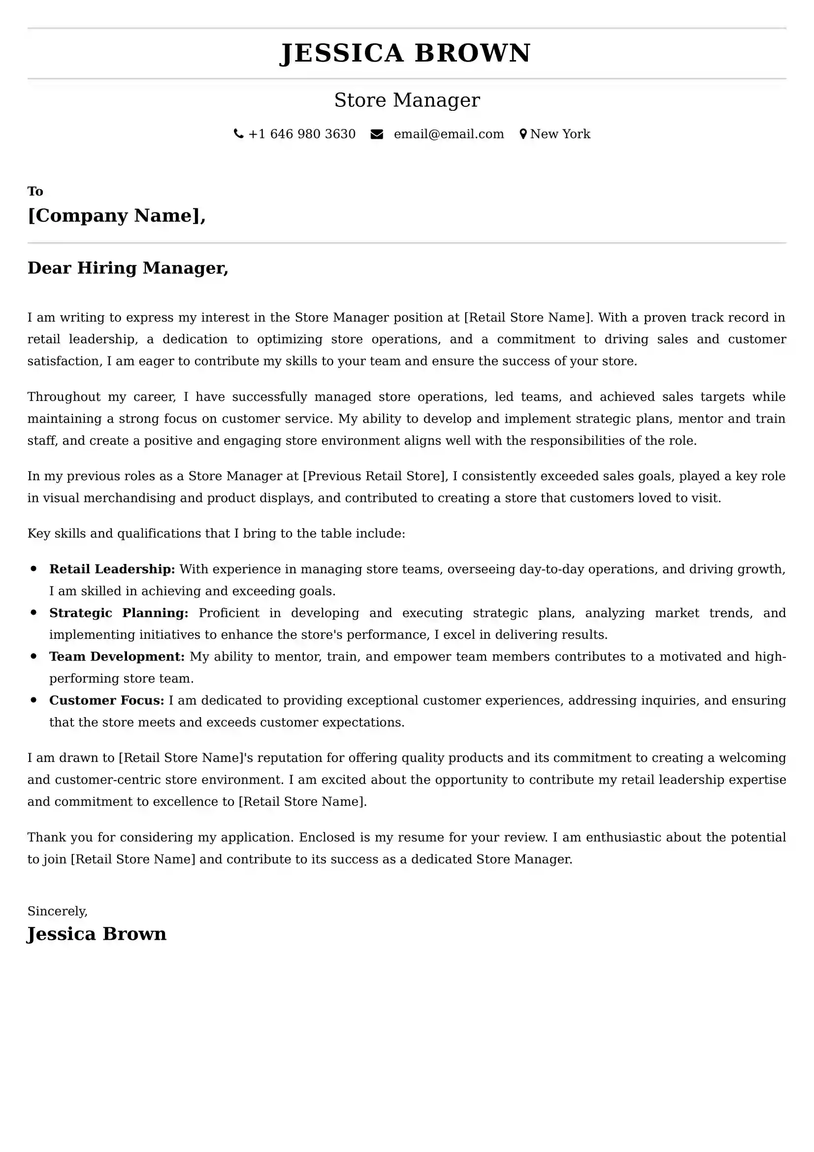Store Manager Cover Letter Examples for UAE 