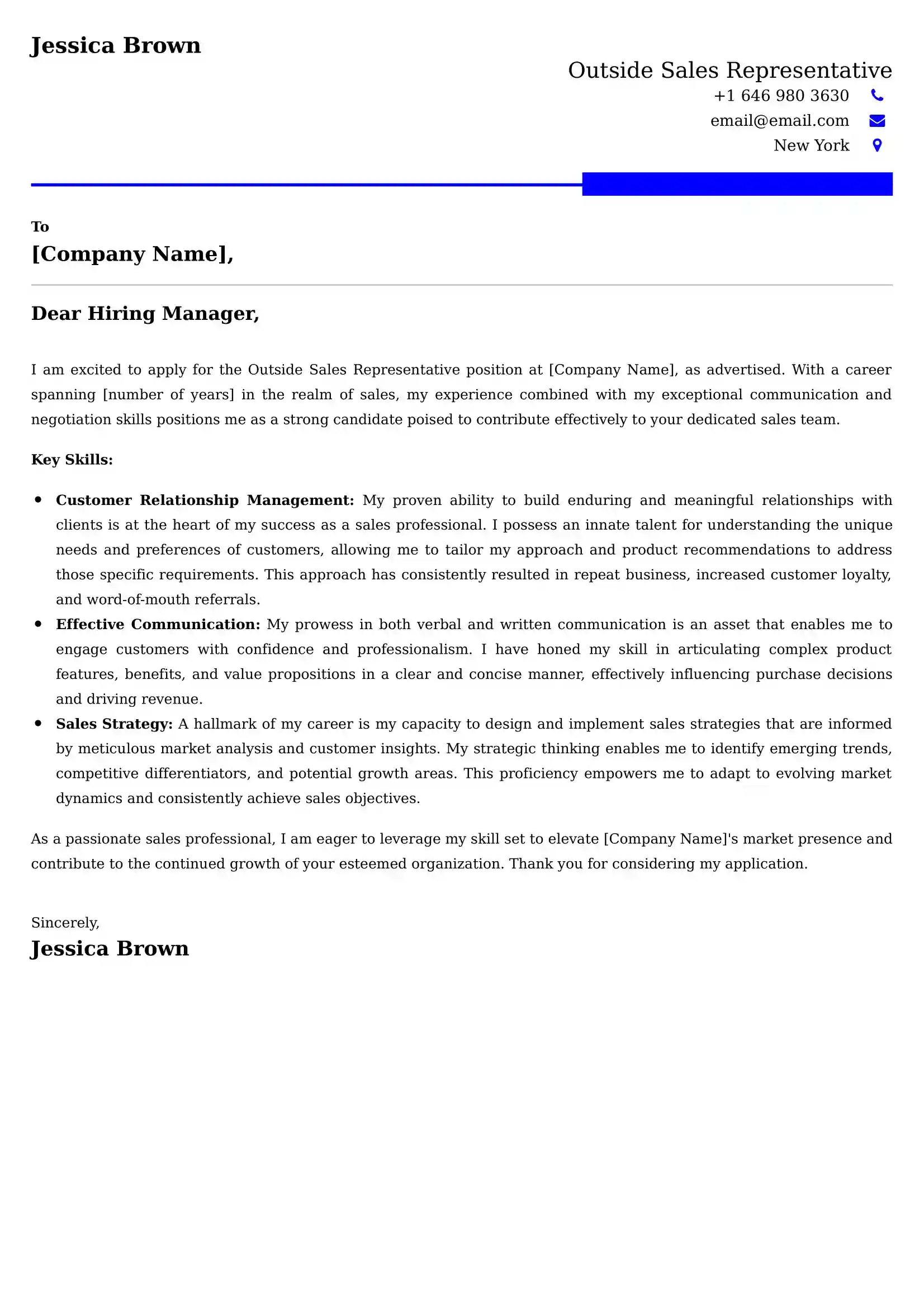 Outside Sales Representative Cover Letter Examples for UAE 