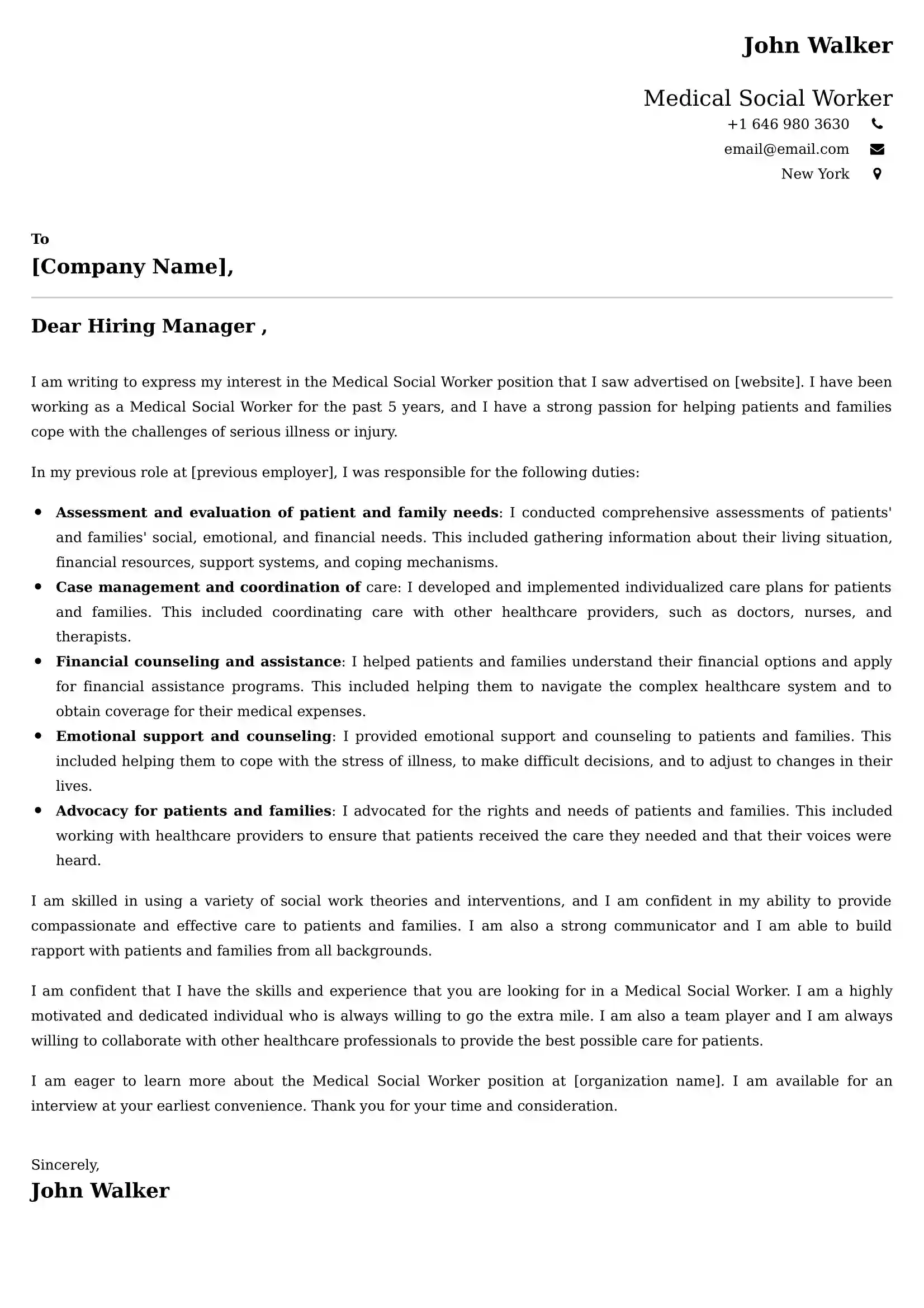 Medical Social Worker Cover Letter Examples for UAE 